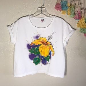 🌺VTG hand painted tropical flower crop Tee